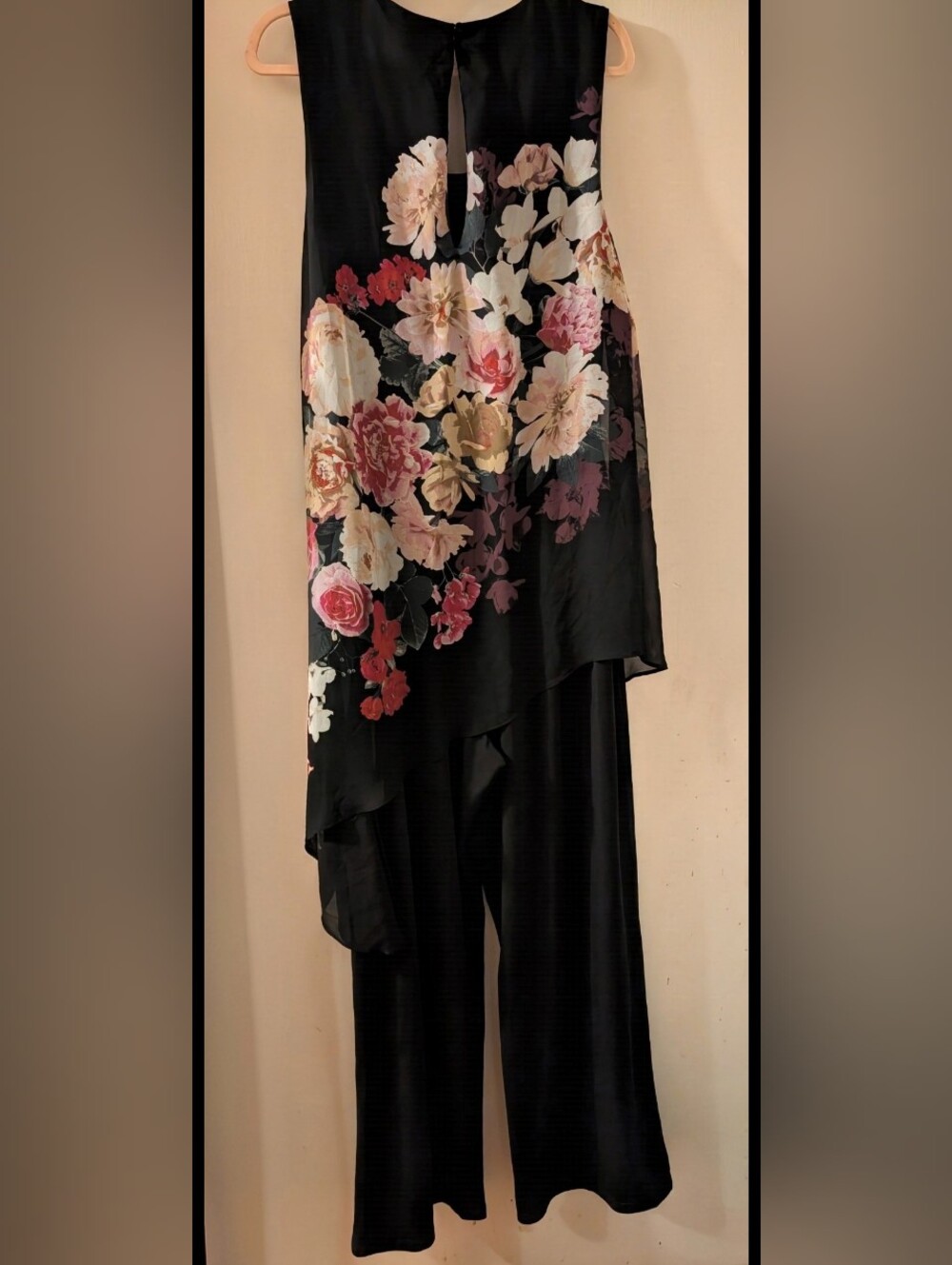 Formal Evans Jumpsuit Sheer Floral Overlay Sleeveless Keyhole Back Stretchy Size - Picture 3 of 5